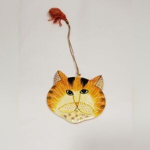 Vintage Hand Painted Wood Orange Cat Ornament